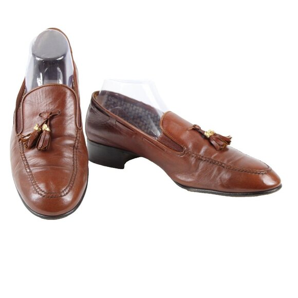 Gucci Sz 43.5? M Brown Tassle Leather Upper Fabric Inner Loafer Shoe - Picture 2 of 16